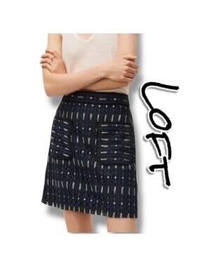 Ann Taylor Loft Blue Circuit Lace Pocket Skirt Blue Black Geometric Womens Sz 6